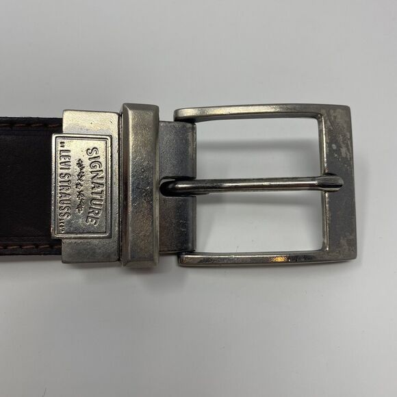 LEVI’S Signature Men’s 40 Reversible Casual Belt Black Dark Brown Bonded Leather - Picture 4 of 16